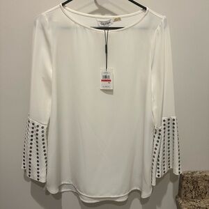 NWT CALVIN KLEIN‎ White Bell Sleeve Boho Blouse Top Shirt Spring Summer Size XS